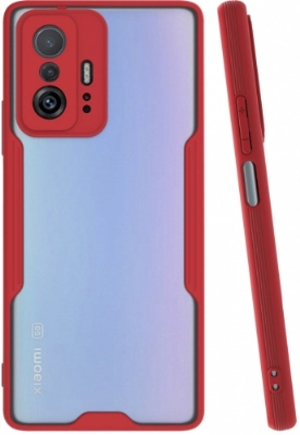 Xiaomi Mi 11T Pro Kılıf Renkli Silikon Kamera Lens Korumalı Şeffaf Parfe Kapak - Kırmızı