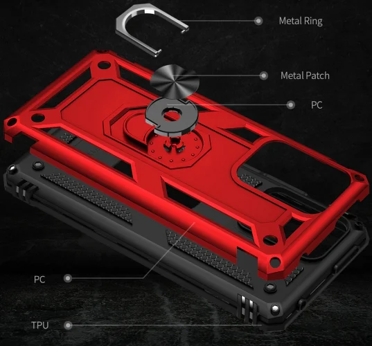 Xiaomi Mi 11T Pro Kılıf Silikon Zırhlı Standlı Yüzüklü Mıknatıslı Tank Kapak - Siyah