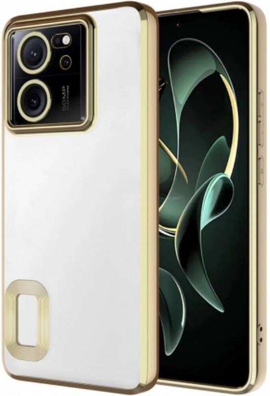 Xiaomi Mi 13T Kılıf Kamera Lens Korumalı Şeffaf Renkli Logo Gösteren Parlak Kapak - Gold