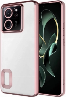 Xiaomi Mi 13T Kılıf Kamera Lens Korumalı Şeffaf Renkli Logo Gösteren Parlak Kapak - Rose Gold