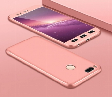 Xiaomi Mi 5X Kılıf 3 Parçalı 360 Tam Korumalı Rubber AYS Kapak  - Rose Gold