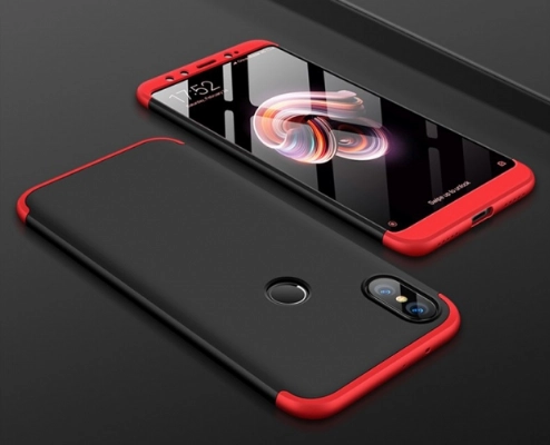 Xiaomi Mi 6X Kılıf 3 Parçalı 360 Tam Korumalı Rubber AYS Kapak  - Kırmızı - Siyah