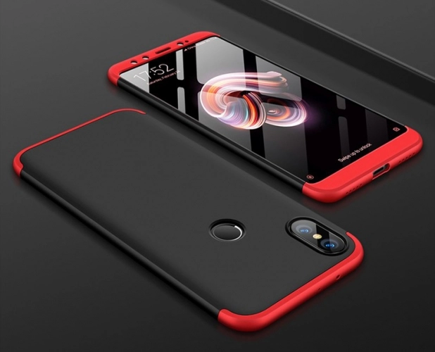 Xiaomi Mi 6X Kılıf 3 Parçalı 360 Tam Korumalı Rubber AYS Kapak  - Kırmızı - Siyah