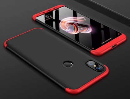 Xiaomi Mi 8 Kılıf 3 Parçalı 360 Tam Korumalı Rubber AYS Kapak  - Kırmızı - Siyah