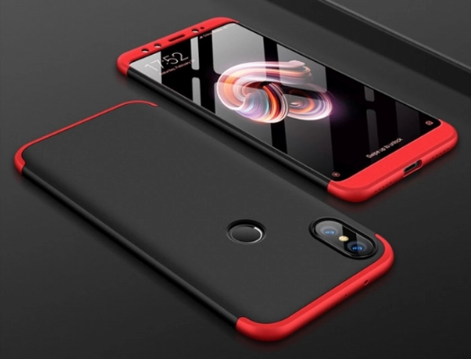 Xiaomi Mi 8 Kılıf 3 Parçalı 360 Tam Korumalı Rubber AYS Kapak  - Kırmızı - Siyah