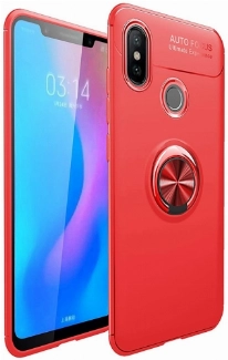 Xiaomi Mi 8 Kılıf Renkli Silikon Yüzüklü Standlı Auto Focus Ravel Kapak - Kırmızı