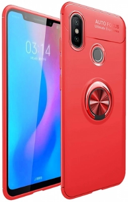 Xiaomi Mi 8 Kılıf Renkli Silikon Yüzüklü Standlı Auto Focus Ravel Kapak - Kırmızı