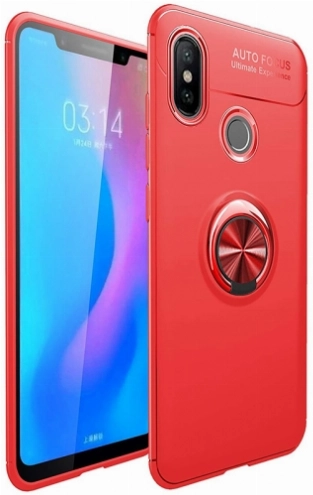 Xiaomi Mi 8 Kılıf Renkli Silikon Yüzüklü Standlı Auto Focus Ravel Kapak - Kırmızı