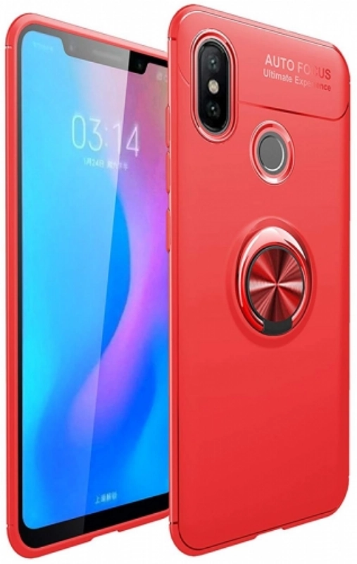 Xiaomi Mi 8 Kılıf Renkli Silikon Yüzüklü Standlı Auto Focus Ravel Kapak - Kırmızı