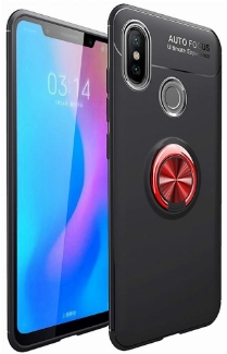 Xiaomi Mi 8 Kılıf Renkli Silikon Yüzüklü Standlı Auto Focus Ravel Kapak - Kırmızı - Siyah