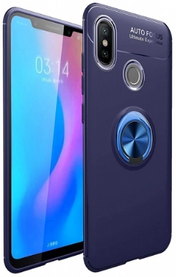 Xiaomi Mi 8 Kılıf Renkli Silikon Yüzüklü Standlı Auto Focus Ravel Kapak - Mavi