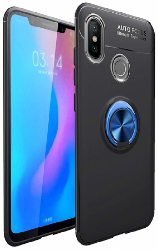 Xiaomi Mi 8 Kılıf Renkli Silikon Yüzüklü Standlı Auto Focus Ravel Kapak - Mavi - Siyah