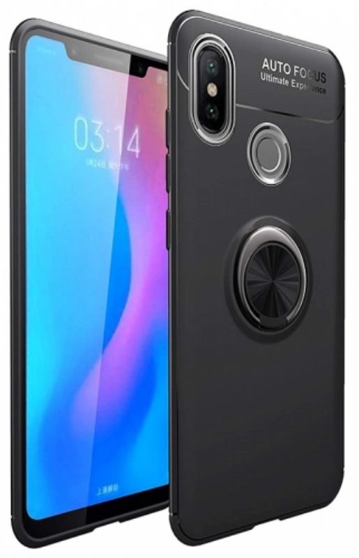 Xiaomi Mi 8 Kılıf Renkli Silikon Yüzüklü Standlı Auto Focus Ravel Kapak - Siyah