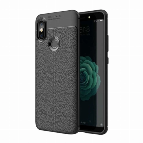 Xiaomi Mi 8 Kılıf Deri Görünümlü Lüks Parmak İzi Bırakmaz Niss Silikon Kapak - Siyah