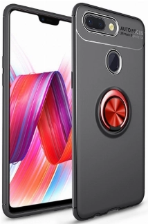 Xiaomi Mi 8 Lite Kılıf Renkli Silikon Yüzüklü Standlı Auto Focus Ravel Kapak - Kırmızı - Siyah