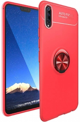 Xiaomi Mi 9 Kılıf Renkli Silikon Yüzüklü Standlı Auto Focus Ravel Kapak - Kırmızı