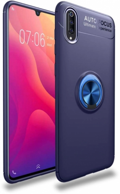 Xiaomi Mi 9 Kılıf Renkli Silikon Yüzüklü Standlı Auto Focus Ravel Kapak - Mavi