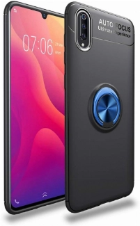 Xiaomi Mi 9 Kılıf Renkli Silikon Yüzüklü Standlı Auto Focus Ravel Kapak - Mavi - Siyah