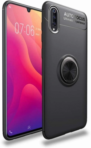 Xiaomi Mi 9 Kılıf Renkli Silikon Yüzüklü Standlı Auto Focus Ravel Kapak - Siyah