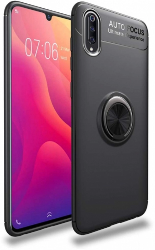 Xiaomi Mi 9 Kılıf Renkli Silikon Yüzüklü Standlı Auto Focus Ravel Kapak - Siyah