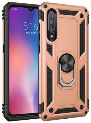 Xiaomi Mi 9 Kılıf Silikon Zırhlı Standlı Yüzüklü Mıknatıslı Tank Kapak - Gold