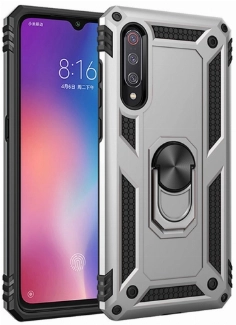 Xiaomi Mi 9 Kılıf Silikon Zırhlı Standlı Yüzüklü Mıknatıslı Tank Kapak - Gri