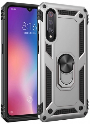 Xiaomi Mi 9 Kılıf Silikon Zırhlı Standlı Yüzüklü Mıknatıslı Tank Kapak - Gri