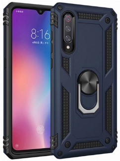 Xiaomi Mi 9 Kılıf Silikon Zırhlı Standlı Yüzüklü Mıknatıslı Tank Kapak - Lacivert