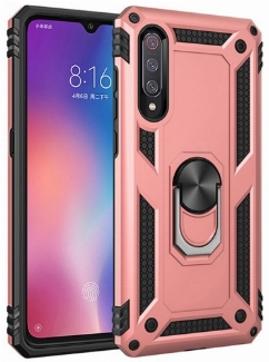 Xiaomi Mi 9 Kılıf Silikon Zırhlı Standlı Yüzüklü Mıknatıslı Tank Kapak - Rose Gold