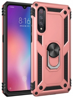 Xiaomi Mi 9 Kılıf Silikon Zırhlı Standlı Yüzüklü Mıknatıslı Tank Kapak - Rose Gold