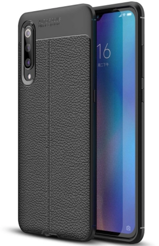 Xiaomi Mi 9 Kılıf Deri Görünümlü Lüks Parmak İzi Bırakmaz Niss Silikon Kapak - Siyah