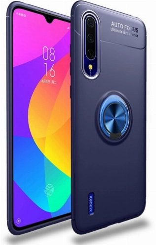 Xiaomi Mi 9 Lite Kılıf Renkli Silikon Yüzüklü Standlı Auto Focus Ravel Kapak - Mavi