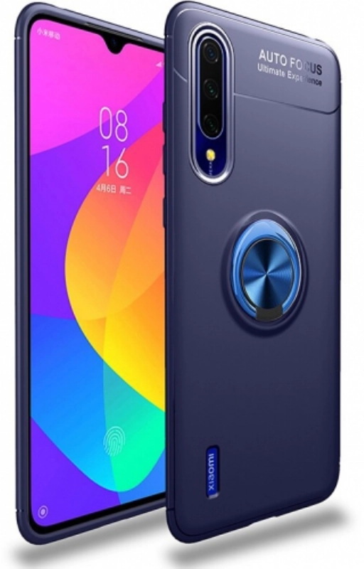 Xiaomi Mi 9 Lite Kılıf Renkli Silikon Yüzüklü Standlı Auto Focus Ravel Kapak - Mavi