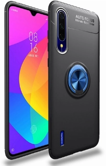 Xiaomi Mi 9 Lite Kılıf Renkli Silikon Yüzüklü Standlı Auto Focus Ravel Kapak - Mavi - Siyah