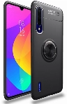 Xiaomi Mi 9 Lite Kılıf Renkli Silikon Yüzüklü Standlı Auto Focus Ravel Kapak - Siyah