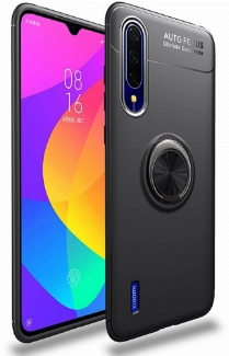 Xiaomi Mi 9 Lite Kılıf Renkli Silikon Yüzüklü Standlı Auto Focus Ravel Kapak - Siyah