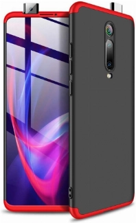 Xiaomi Mi 9T Kılıf 3 Parçalı 360 Tam Korumalı Rubber AYS Kapak  - Kırmızı - Siyah