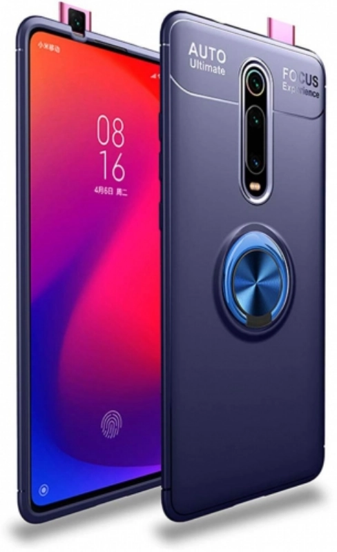 Xiaomi Mi 9T Kılıf Renkli Silikon Yüzüklü Standlı Auto Focus Ravel Kapak - Mavi