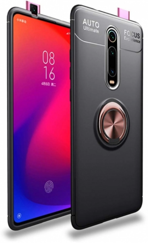 Xiaomi Mi 9T Kılıf Renkli Silikon Yüzüklü Standlı Auto Focus Ravel Kapak - Rose Gold