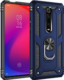 Xiaomi Mi 9T Kılıf Silikon Zırhlı Standlı Yüzüklü Mıknatıslı Tank Kapak - Lacivert