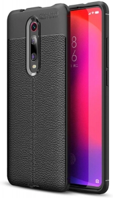 Xiaomi Mi 9T Kılıf Deri Görünümlü Lüks Parmak İzi Bırakmaz Niss Silikon Kapak - Siyah