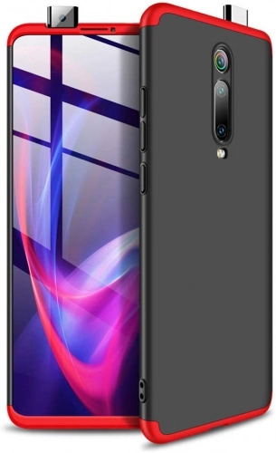 Xiaomi Mi 9T Pro Kılıf 3 Parçalı 360 Tam Korumalı Rubber AYS Kapak  - Kırmızı - Siyah