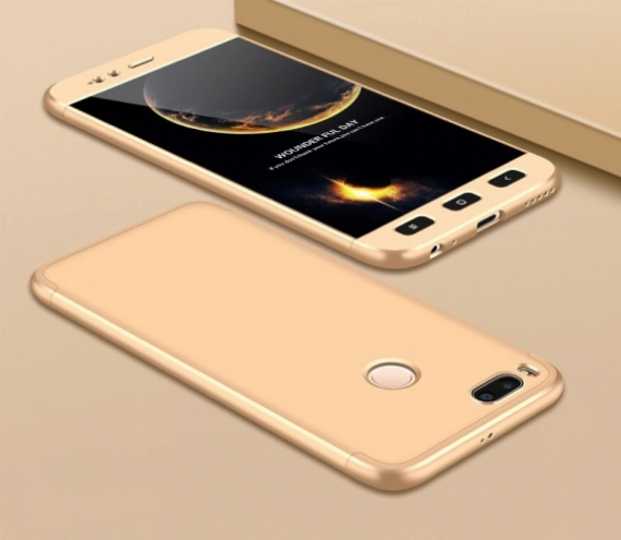 Xiaomi Mi A1 Kılıf 3 Parçalı 360 Tam Korumalı Rubber AYS Kapak  - Gold