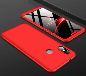 Xiaomi Mi A2 Lite Kılıf 3 Parçalı 360 Tam Korumalı Rubber AYS Kapak  - Kırmızı