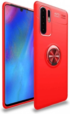 Xiaomi Mi Note 10 Kılıf Renkli Silikon Yüzüklü Standlı Auto Focus Ravel Kapak - Kırmızı