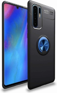 Xiaomi Mi Note 10 Pro Kılıf Renkli Silikon Yüzüklü Standlı Auto Focus Ravel Kapak - Mavi - Siyah