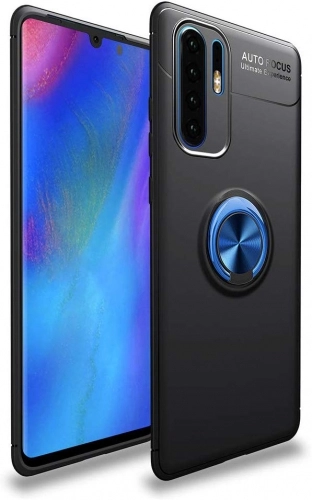 Xiaomi Mi Note 10 Pro Kılıf Renkli Silikon Yüzüklü Standlı Auto Focus Ravel Kapak - Mavi - Siyah