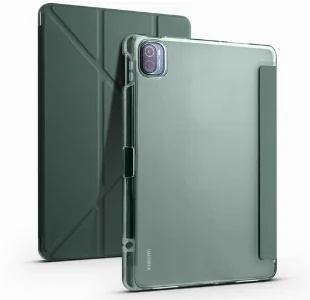 Xiaomi Mi Pad 5 Pro Tablet Kılıfı Standlı Tri Folding Kalemlikli Silikon Smart Cover - Koyu Yeşil