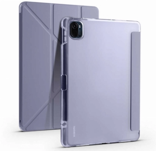 Xiaomi Mi Pad 5 Pro Tablet Kılıfı Standlı Tri Folding Kalemlikli Silikon Smart Cover - Mor