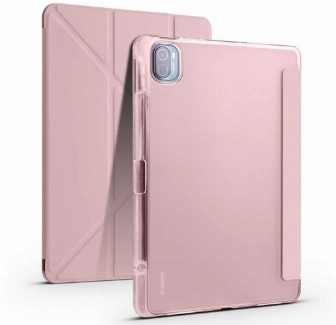 Xiaomi Mi Pad 5 Pro Tablet Kılıfı Standlı Tri Folding Kalemlikli Silikon Smart Cover - Pembe